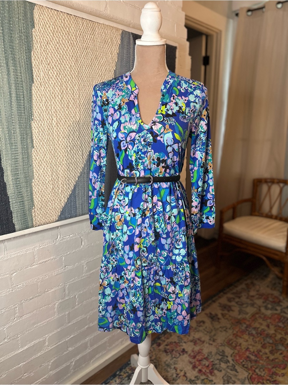 NWT Lilly Pulitzer Dark Blue and Purple ¾ Sleeve Tiered Dress - Picture 2 of 13